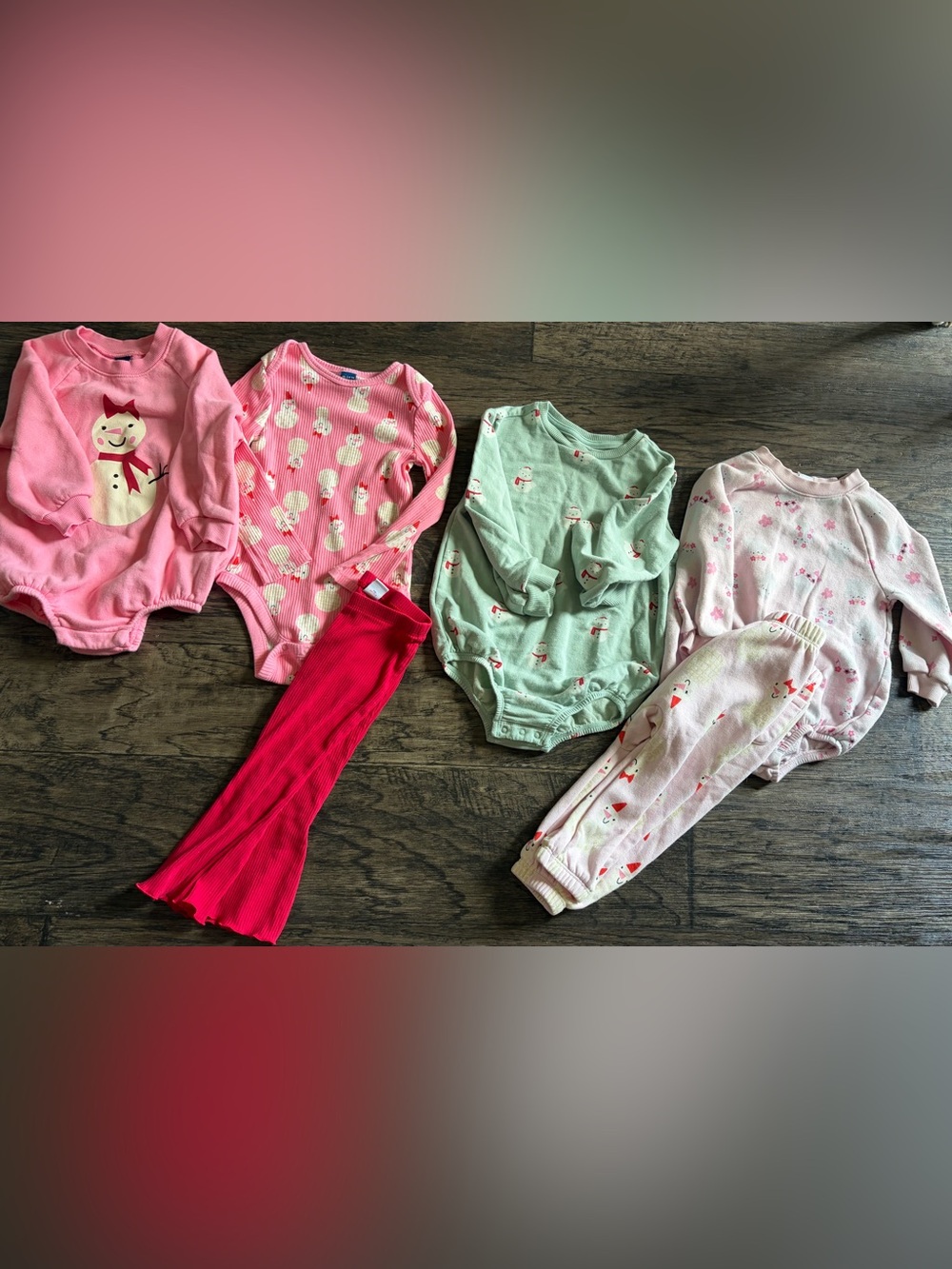 Old Navy Pink & Mint Snowman Long-Sleeve Bodysuit Set